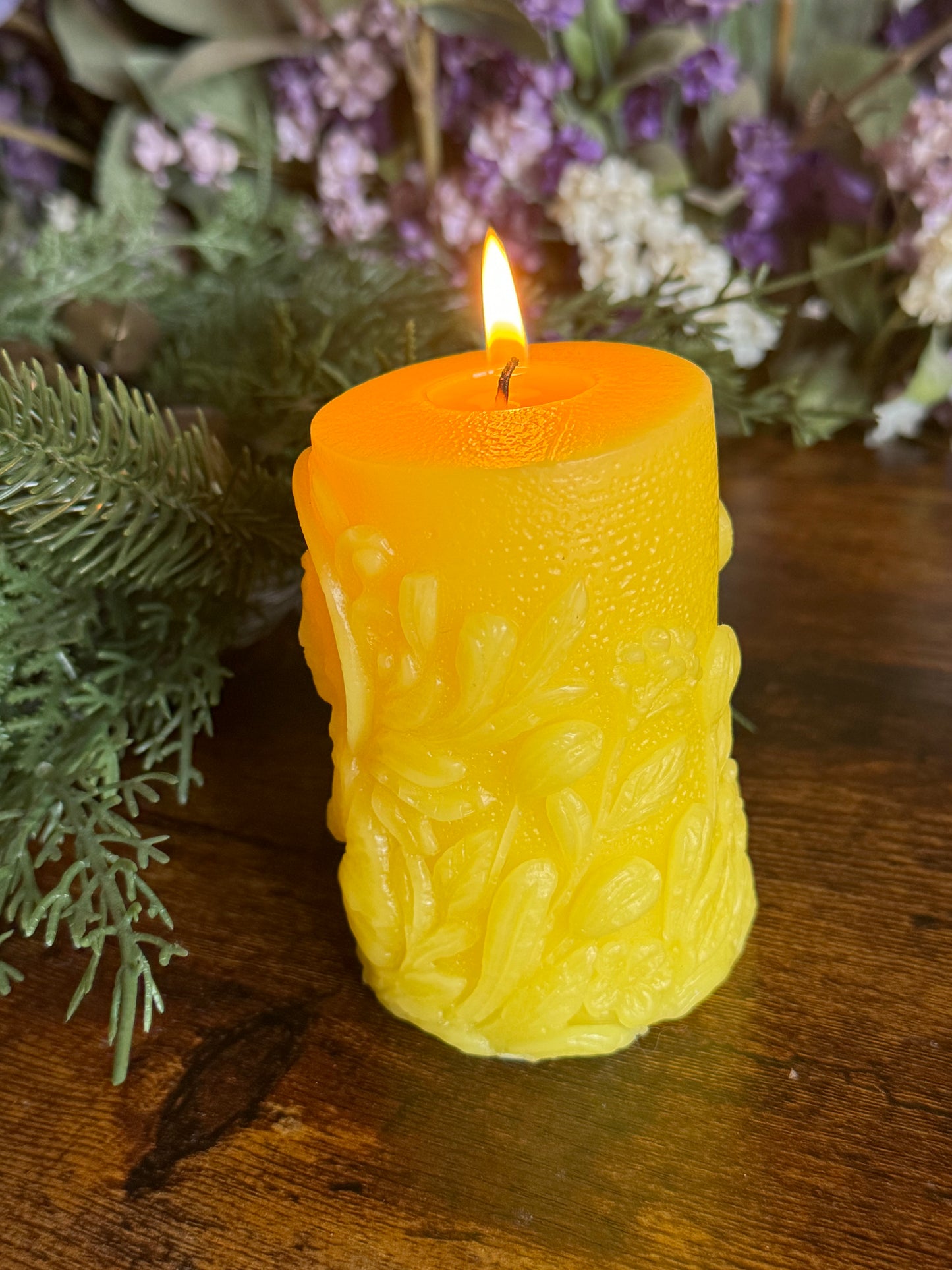 Beeswax pillar candle religious