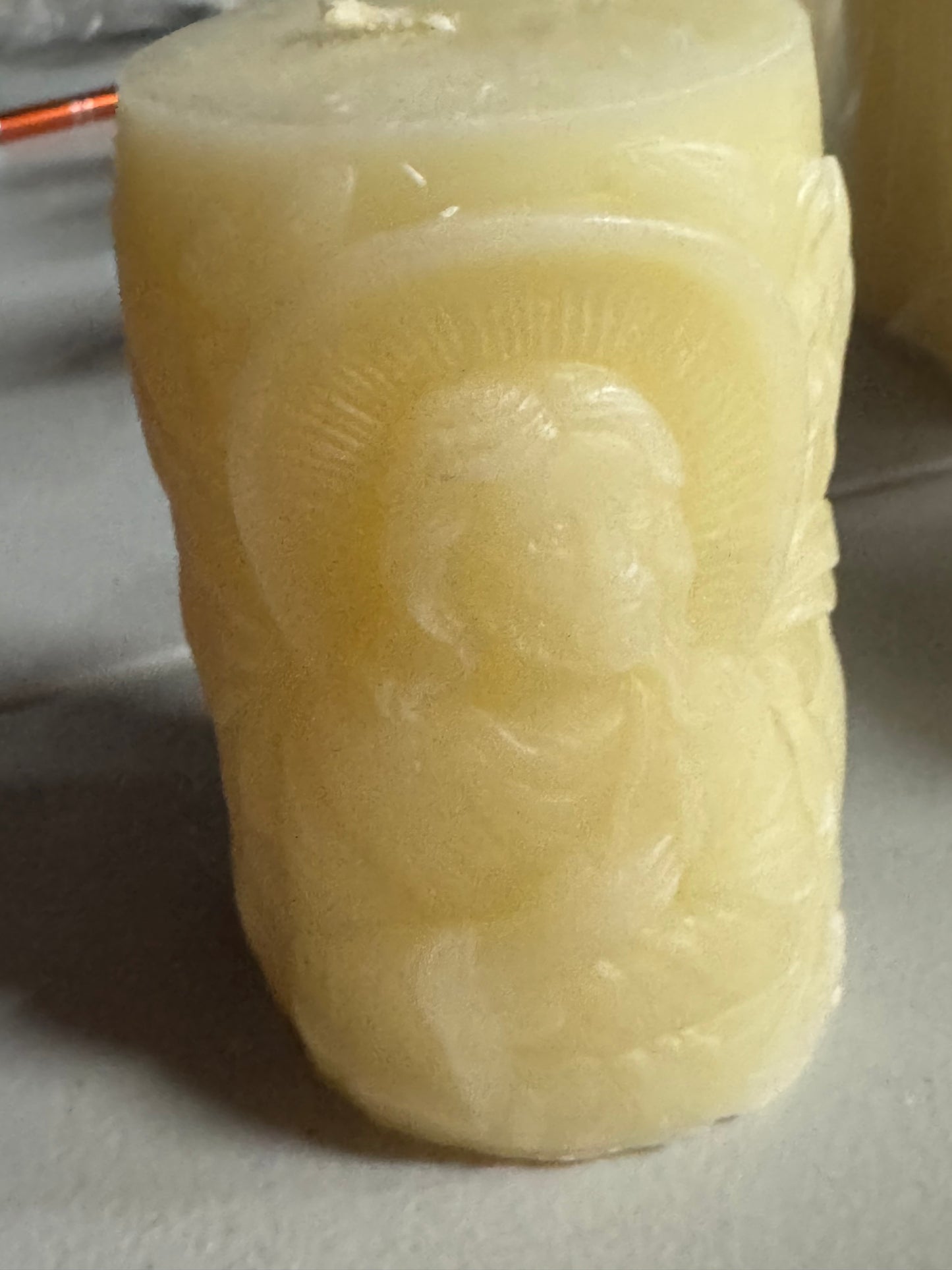 Beeswax pillar candle religious