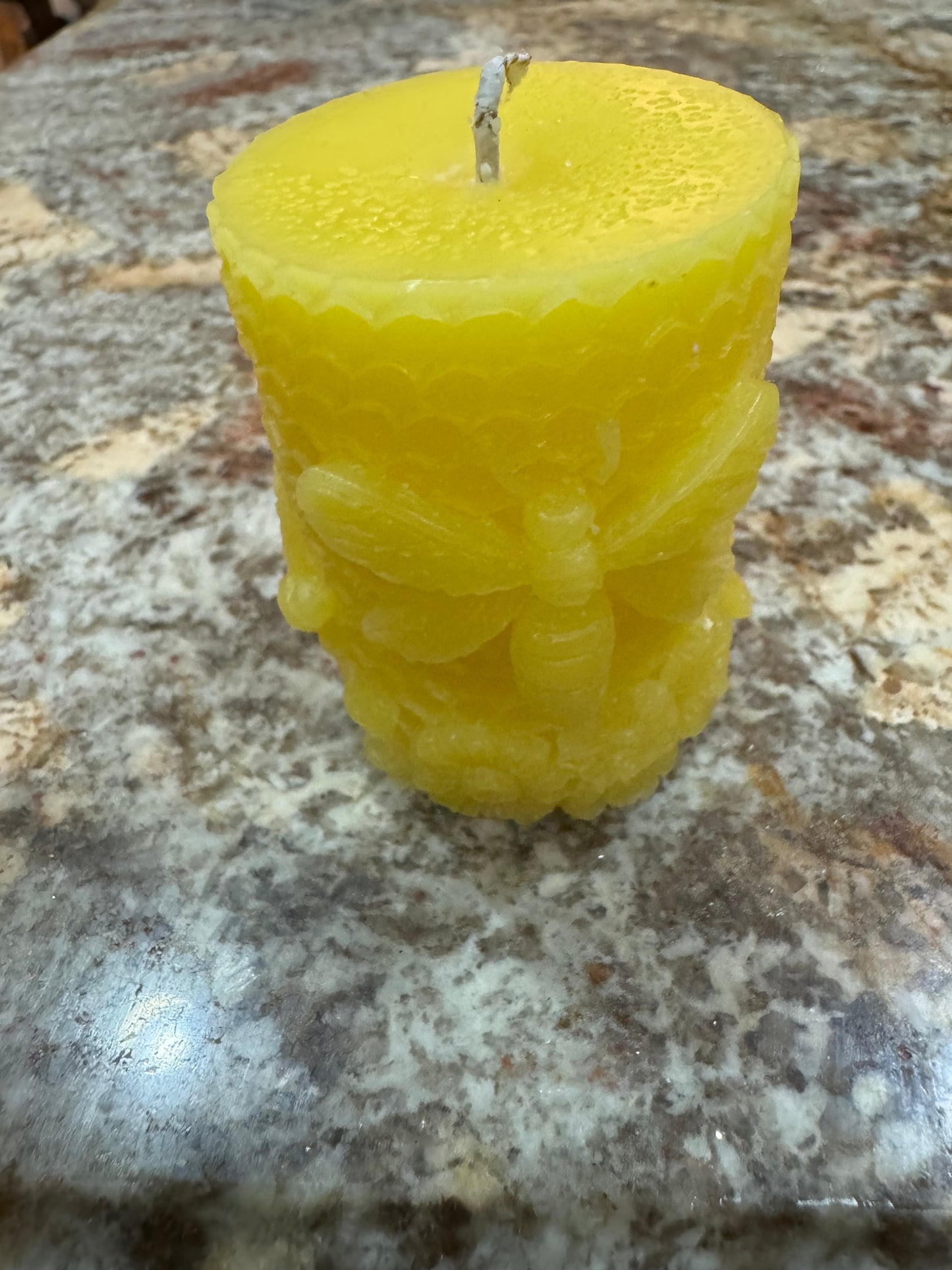 Busy bee beeswax pillar candle